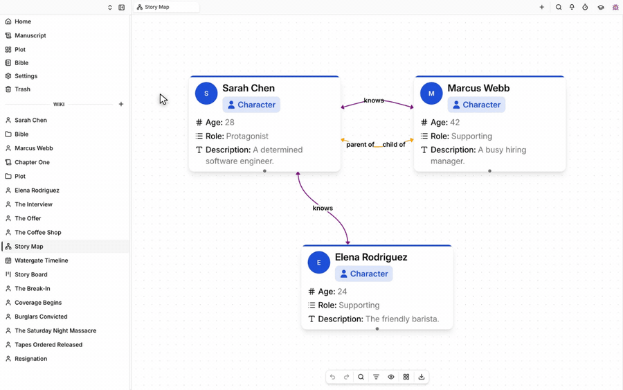 Connecting nodes on the Scriptorium mindmap canvas